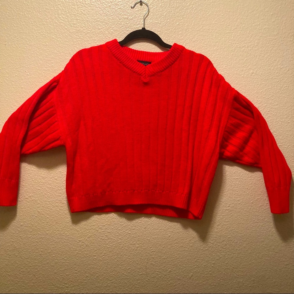 Fire Red Topshop Cropped Sweater